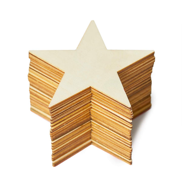 Wooden Stars for Crafting, 24-Pack Unfinished Wood Star Cutouts, 4 Inches