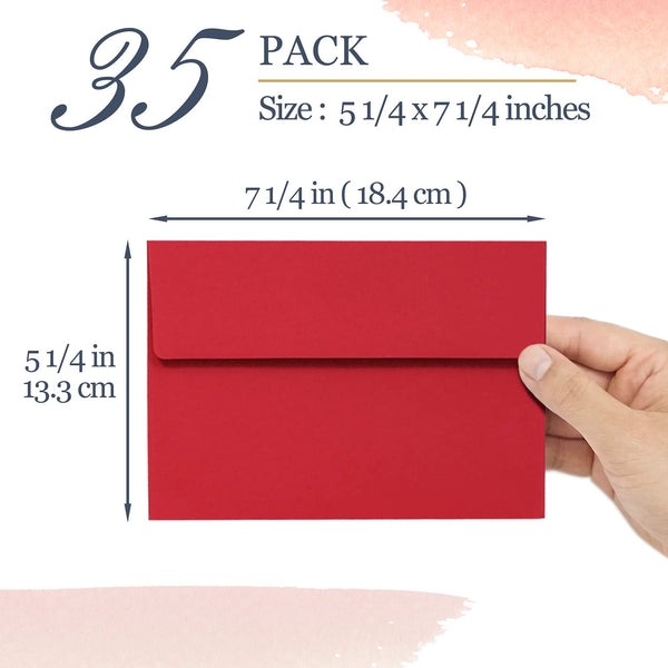 5x7 Envelopes for Invitations, 40-Pack A7 Envelopes for 5x7 Cards, Colored Invitation Envelopes, Red, 5 1/4 x 7 1/4 Inches