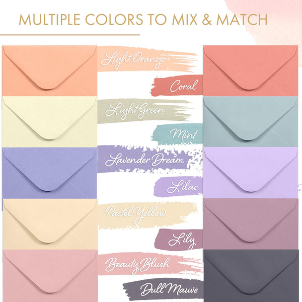 Gift Card Envelopes - 100-Count Mini Envelopes, Paper Business Card Envelopes, Bulk Tiny Envelope Pockets, 10 Pastel Colors, 4 x 2.7 Inches
