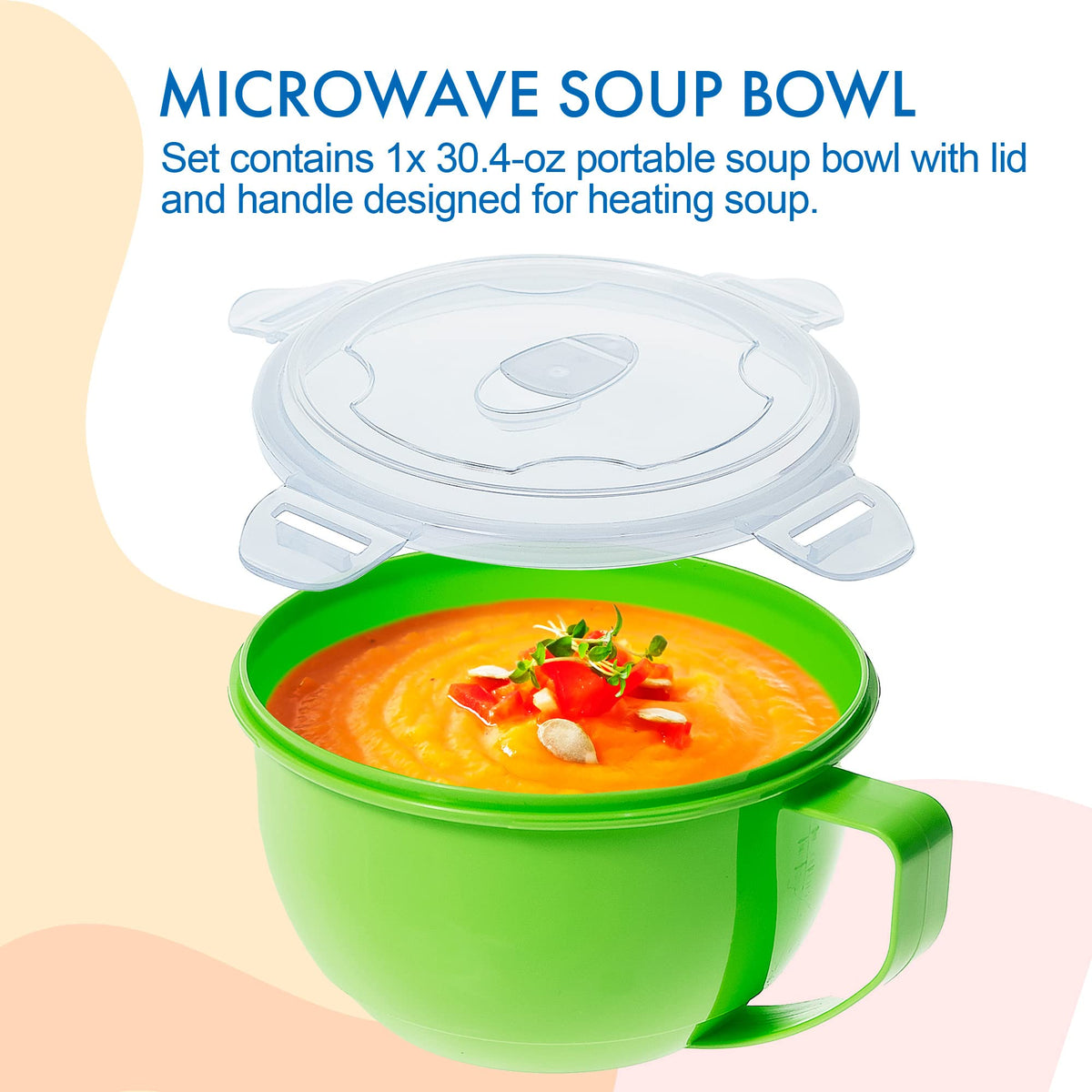 LMRLCS Microwavable Soup Bowl with Handle and Lid, Soup Mug for Oat Instant Noodles, Snacks (Orange)