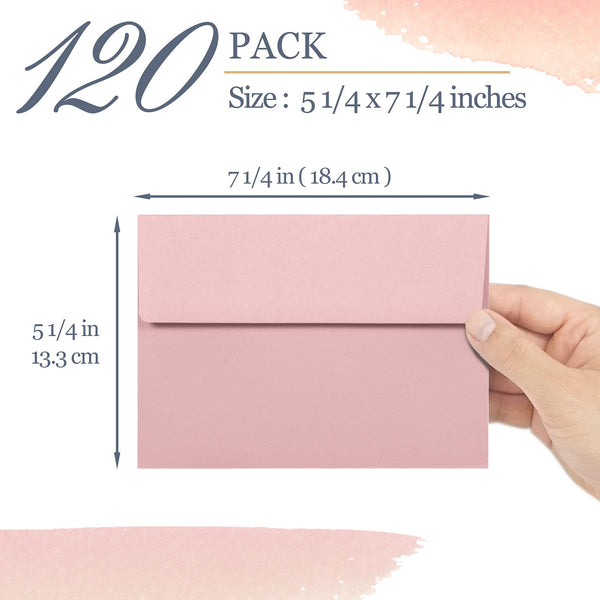 5x7 Envelopes for Invitations, 120-Pack A7 Envelopes for 5x7 Cards, Colored Invitation Envelopes, 6 Muted Pastel Colors, 5 1/4 x 7 1/4 Inches