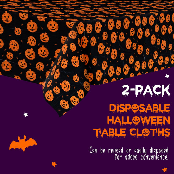 Confettiville Halloween Tablecloth, 2-Pack Disposable Halloween Table Cloths, Pumpkins Plastic Table Covers, 54 x 108 Inches, Halloween Party Decorations