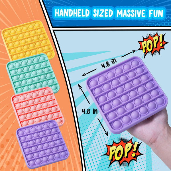 Push Pop Fidget Toy, 4-Pack Push Pop Bubble Fidget, Square Push Pop Bubble Sensory Fidget Toy, Pastel Pink, Mint, Yellow, Purple, Party Favors
