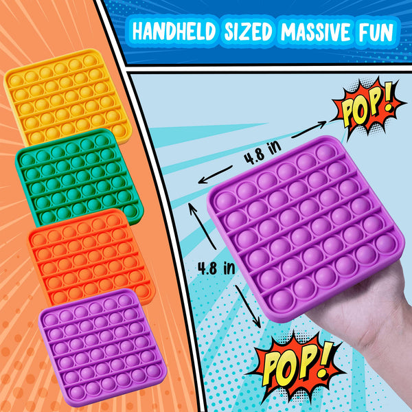 Push Pop Bubble Fidget Sensory Toy, 4-Pack Push Pop Fidget Toy, Square, Purple, Orange, Mint Green, Yellow, Party Favors