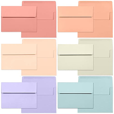 5x7 Envelopes for Invitations, 36-Pack A7 Envelopes for 5x7 Cards, Colored Invitation Envelopes, 6 Warm Pastel Colors, 5 1/4 x 7 1/4 Inches