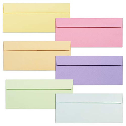 Colored Envelopes Letter Size, 36-Pack #10 Business Envelopes, 4 1/8 x 9 1/2 Inches, 6 Pastel Colors