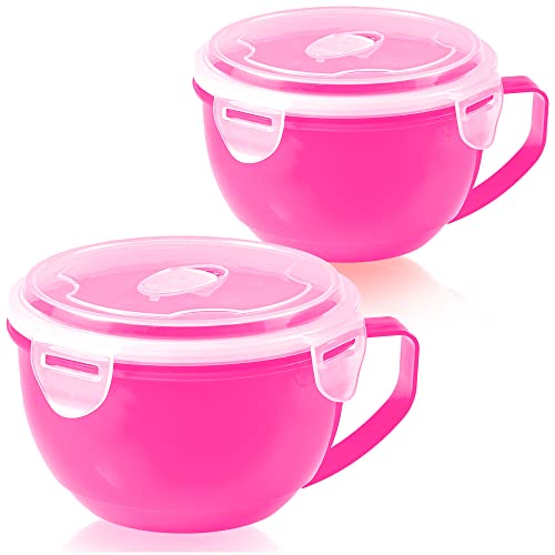 MATICAN Microwave Bowl with Lid, 2-Pack Microwave Soup Bowl with Lid, Noodle Bowl for Ramen, Soup, Beverages, 30.43 Ounces, Pink