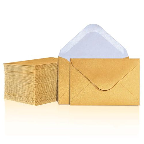 Gift Card Envelopes - 100-Count Mini Envelopes, Paper Business Card Envelopes, Bulk Tiny Envelope Pockets for Small Note Cards, Gold, 4 x 2.7 Inches