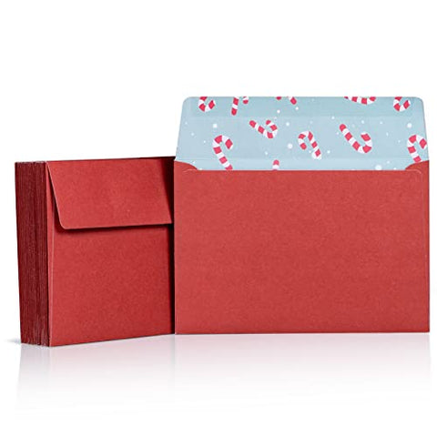 Invitation Envelopes, 50-Pack 4x6 Christmas Envelopes for Invitations and Greeting Cards, Red Envelopes, Candy Canes, A4, 4 1/4 x 6 1/4 Inches