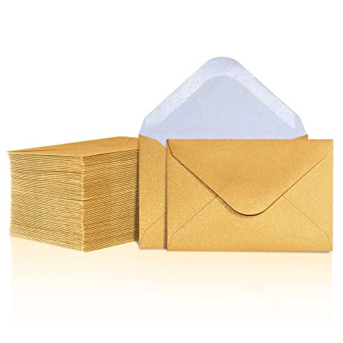 Gift Card Envelopes - 100-Count Mini Envelopes, Paper Business Card Envelopes, Bulk Tiny Envelope Pockets for Small Note Cards, Gold, 4 x 2.7 Inches