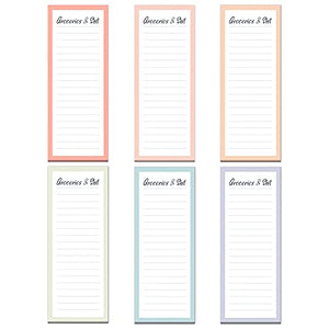 Grocery List Magnet Pad for Fridge, 6-Pack Magnetic Note Pads Lists, 60 Sheets Per Pad, Warm Pastel, Full Magnet Back to-Do-List Notepads, 6 Pastel Colors