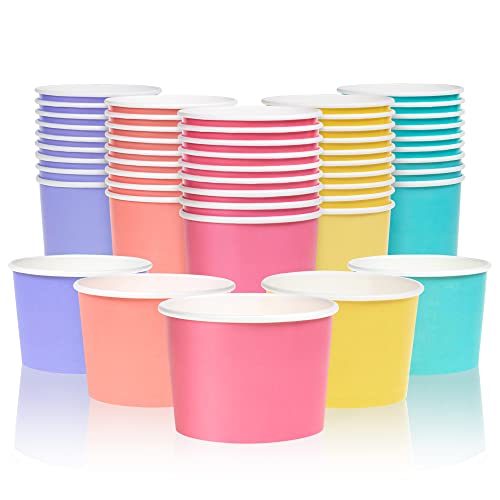 MATICAN Paper Ice Cream Cups, 50-Pack 9-oz Disposable Dessert Bowls for Hot and Cold, 9-ounce, 5 Pastel Colors