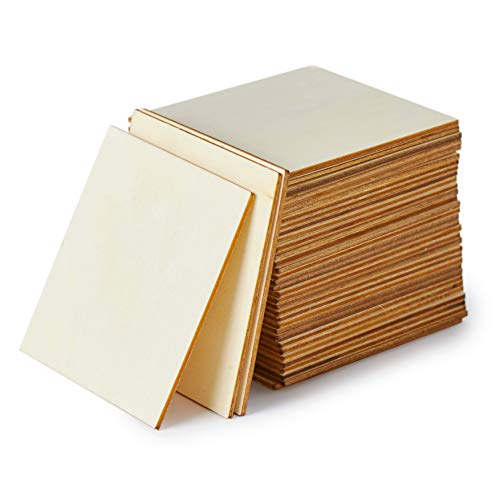 Wood Squares for Crafts, 36-Count Unfinished Wooden Square Cutouts, 4 x 4 Inches