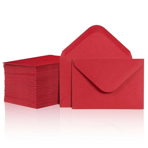 Gift Card Envelopes - 100-Count Mini Envelopes, Red Paper Business Card Envelopes, Bulk Tiny Envelope Pockets for Small Note Cards, Red 4 x 2.7 Inches