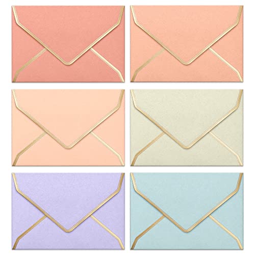 Invitation Envelopes, 30-Pack 4x6 Envelopes for Invitations, Gold Foil Bordered Colored Envelopes, A4, 4 1/4 x 6 1/4 Inches, 6 Pastel Colors