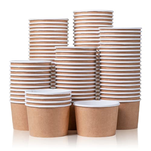 MATICAN Paper Ice Cream Cups - 100-Count 9-Oz Disposable Dessert Bowls for Hot or Cold Food, 9-Ounce Party Supplies Treat Cups for Sundae, Frozen Yogurt, Soup, Brown