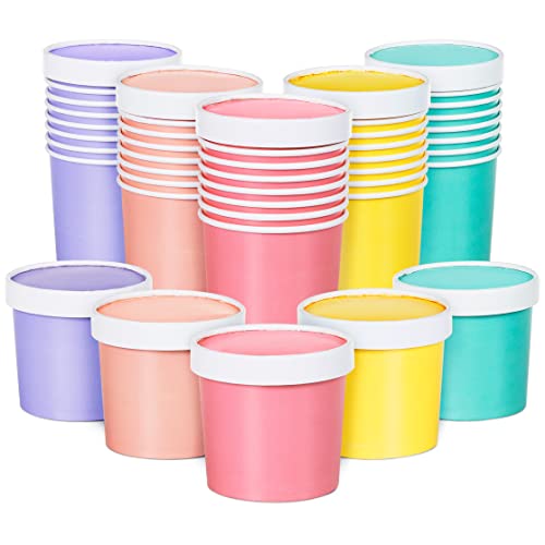 MATICAN Paper Ice Cream Cups with Lids, 40-Pack 11-Oz Soup Cups with Lids, Disposable Ice Cream Containers, 11-Ounce, 5 Pastel