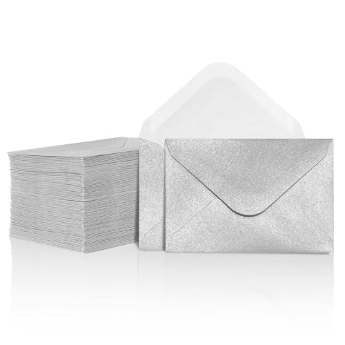 Gift Card Envelopes - 100-Count Mini Envelopes, Paper Business Card Envelopes, Bulk Tiny Envelope Pockets for Small Note Cards, Silver, 4 x 2.7 Inches