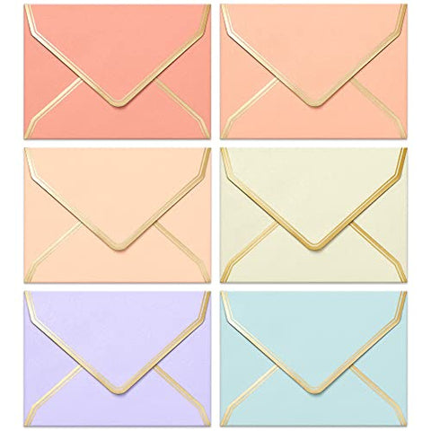 Invitation Envelopes, 30-Pack 5x7 Envelopes for Invitations, Gold Foil Bordered Colored Envelopes, A7, 5 1/4 x 7 1/4 Inches, 6 Pastel Colors