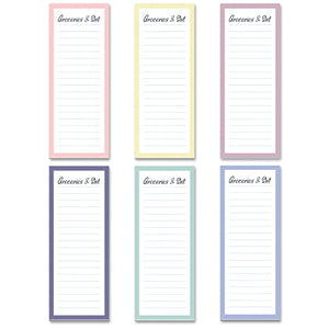 Grocery List Magnet Pad for Fridge, 6-Pack Magnetic Note Pads Lists, 60 Sheets Per Pad, Cool Pastel, Full Magnet Back to-Do-List Notepads, 6 Pastel Colors