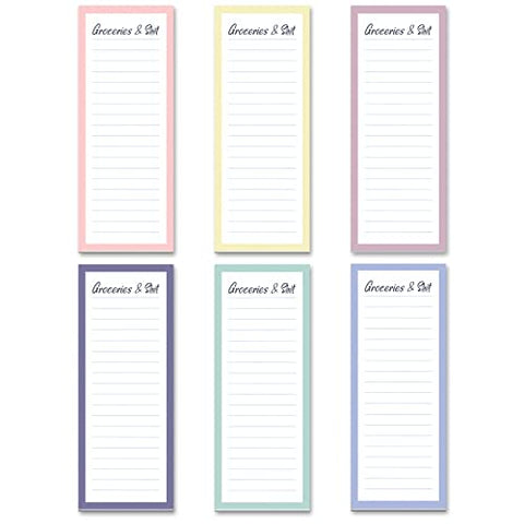 Grocery List Magnet Pad for Fridge, 6-Pack Magnetic Note Pads Lists, 60 Sheets Per Pad, Cool Pastel, Full Magnet Back to-Do-List Notepads, 6 Pastel Colors