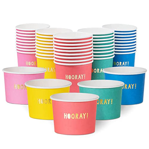 MATICAN Paper Ice Cream Cups, 50-Pack 9-oz Disposable Dessert Bowls for Hot and Cold, 9-ounce, Gold Foil Hooray, Hot Pink, Baby Pink, Mint, Yellow, Blue