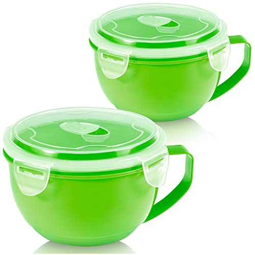 MATICAN Microwave Bowl with Lid, 2-Pack Microwave Soup Bowl with Lid, Noodle Bowl for Ramen, Soup, Beverages, 30.43 Ounces, Green