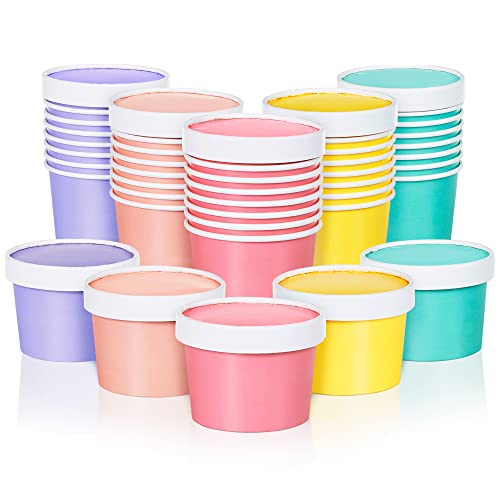 MATICAN Paper Ice Cream Cups with Lids, 40-Pack 9-Oz Soup Cups with Lids, Disposable Ice Cream Containers, 9-Ounce, 5 Pastel