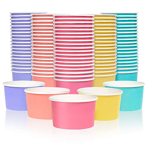 MATICAN Paper Ice Cream Cups, 100-Pack 5.5-oz Disposable Dessert Bowls for Hot and Cold, 5.5-ounce, 5 Pastel Colors