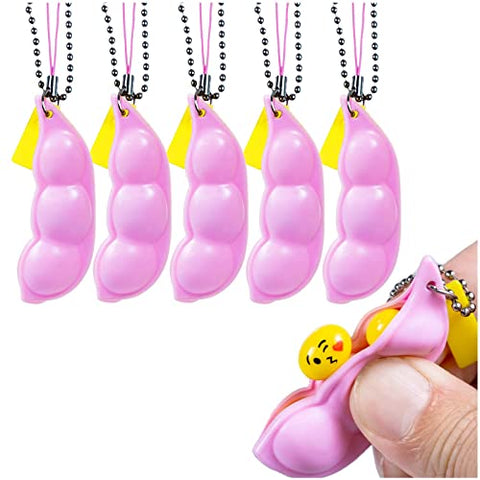 Peapod Fidget Keychain, 5-Piece Pink Pea Pod Edamame Fidget Toy, Pea Poppers Fidget Toy for Kids