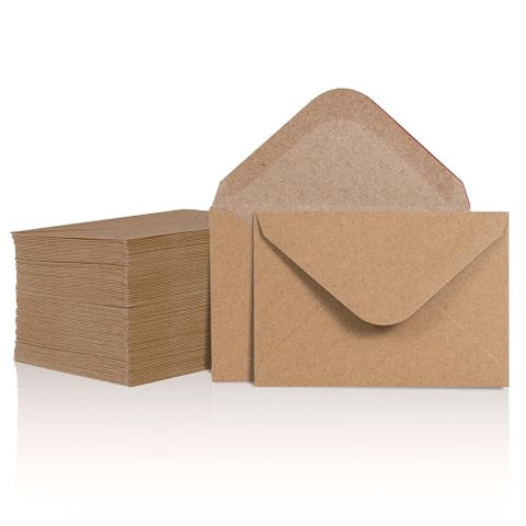 Gift Card Envelopes - 100-Count Mini Envelopes, Kraft Paper Business Card Envelopes, Bulk Tiny Envelope Pockets for Small Note Cards, Brown, 4 x 2.7 Inches