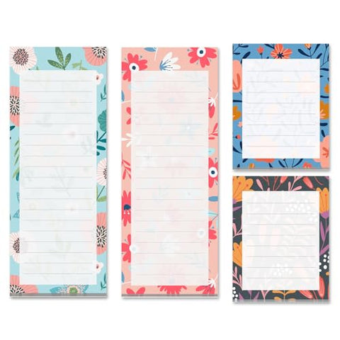 Magnetic Notepads for Refrigerator, 4-Pack Grocery List Magnet Pad for Fridge, to-Do List, Reminders, Scratch Pads, Cute Floral Designs, 60 Sheets Per Pad