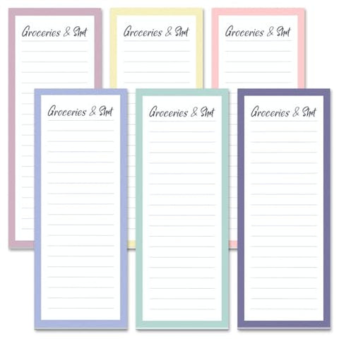 MATICAN Grocery List Magnet Pad for Fridge, 6-Pack Magnetic Note Pads Lists, 60 Sheets Per Pad, Cool Pastel, Full Magnet Back to-Do-List Notepads, 6 Pastel Colors