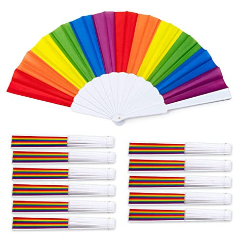 Rainbow Fans, 12-Pack Folding Fans for Pride, Rainbow LGBTQ Portable Folding Fans, Folding Hand Fans Party Decorations