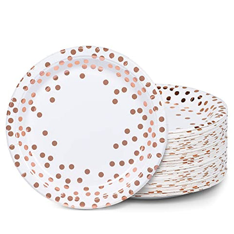 MATICAN Party Paper Plates, 100-Pack Disposable White and Rose Gold Pl –  Matican