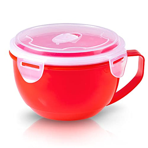 MATICAN Microwave Bowl with Lid, Microwave Soup Bowl with Lid, Noodle Bowl for Ramen, Soup, Beverages, 30.43 Ounces, Red
