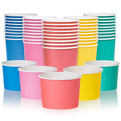 MATICAN Paper Ice Cream Cups, 50-Pack 9-oz Disposable Dessert Bowls for Hot and Cold, 9-ounce, Hot Pink, Baby Pink, Mint, Yellow, Blue