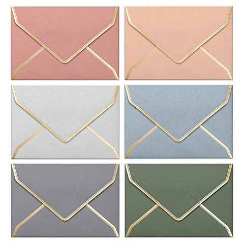 Invitation Envelopes, 30-Pack 4x6 Envelopes for Invitations, Gold Foil Bordered Colored Envelopes, A4, 4 1/4 x 6 1/4 Inches, 6 Morandi Colors