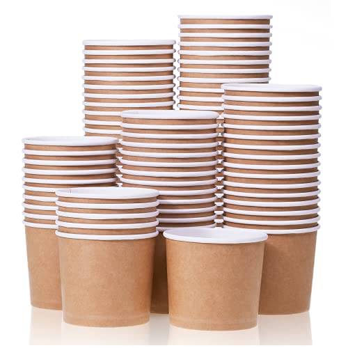MATICAN Paper Ice Cream Cups - 100-Count 11-Oz Disposable Dessert Bowls for Hot or Cold Food, 11-Ounce Party Supplies Treat Cups for Sundae, Frozen Yogurt, Soup, Brown