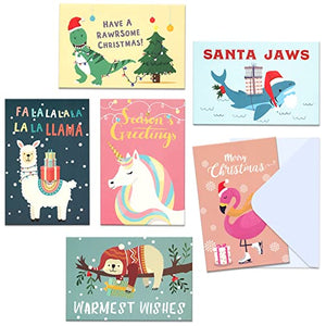 MATICAN Christmas Cards with Envelopes, 24-Count Christmas Cards Boxed, 6 Cute Animal Designs, 4 x 6 Inches, Blank Inside Christmas Cards Bulk, Holiday Xmas Greeting Cards