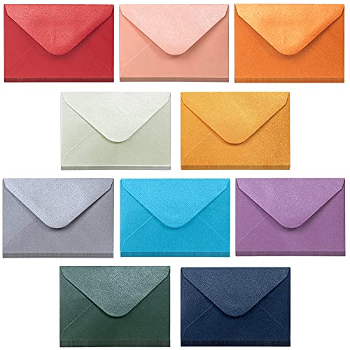Gift Card Envelopes - 100-Count Mini Envelopes, Paper Business Card Envelopes, Bulk Tiny Envelope Pockets, 10 Metallic Colors, 4 x 2.7 Inches
