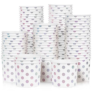 MATICAN Paper Ice Cream Cups, 100-Count 11-Oz Disposable Dessert Bowls for Hot or Cold Food, 11-Ounce Party Supplies Treat Cups for Sundae, Frozen Yogurt, Soup, Silver Foil Polka Dots