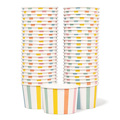 MATICAN Paper Ice Cream Cups - 50-Count 9-Oz Disposable Dessert Bowls for Hot or Cold Food, 9-Ounce Party Supplies Treat Cups for Sundae, Frozen Yogurt, Soup, Pastel Stripes