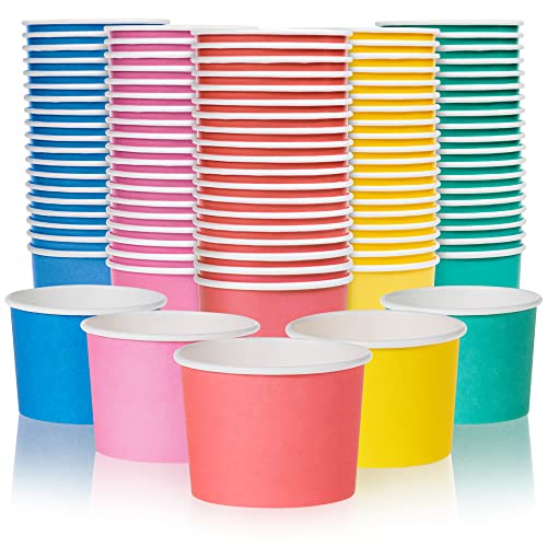 MATICAN Paper Ice Cream Cups, 100-Pack 9-oz Disposable Dessert Bowls for Hot and Cold, 9-ounce, Hot Pink, Baby Pink, Mint, Yellow, Blue