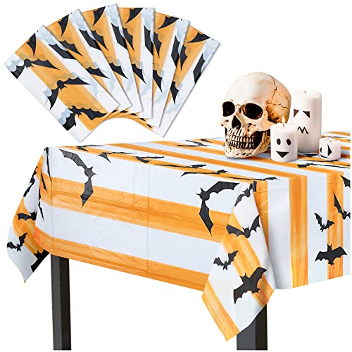 MATICAN Halloween Tablecloth, 6-Pack Disposable Halloween Table Cloths, Bats Plastic Table Covers, 54 x 108 Inches, Halloween Party Decorations