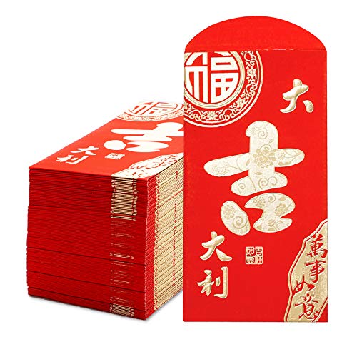 Chinese New Year Red Envelopes - 100-Count Chinese Red Packets, Hong Bao with Gold Foil Design, Gift Money Envelopes, Da Ji Da Li
