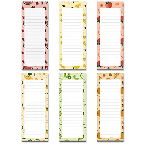 MATICAN Grocery List Magnet Pad for Fridge, 6-Pack Magnetic Note Pads Lists, 60 Sheets Per Pad, 6 Cute Fruit Designs, Full Magnet Back To-Do-List Notepads