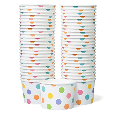 MATICAN Paper Ice Cream Cups - 50-Count 9-Oz Disposable Dessert Bowls for Hot or Cold Food, 9-Ounce Party Supplies Treat Cups for Sundae, Frozen Yogurt, Soup, Pastel Polka Dots