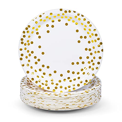 MATICAN Party Paper Plates, 50-Pack Disposable White and Gold Plates, –  Matican