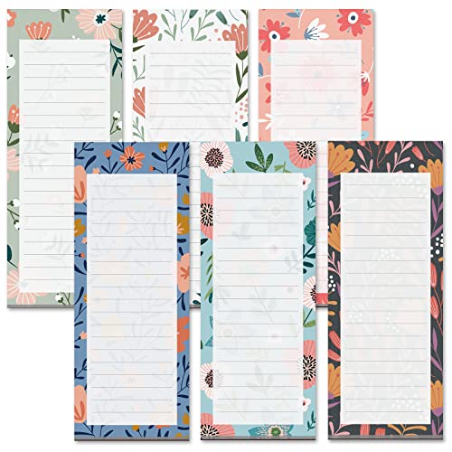 MATICAN Grocery List Magnet Pad for Fridge, 6-Pack Magnetic Note Pads Lists, 60 Sheets Per Pad, 6 Cute Floral Designs, Full Magnet Back To-Do-List Notepads